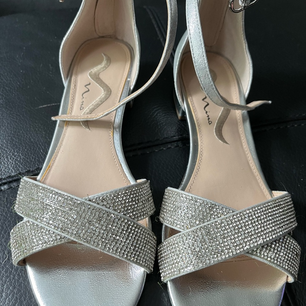 Silver Nina dress flat sandals.